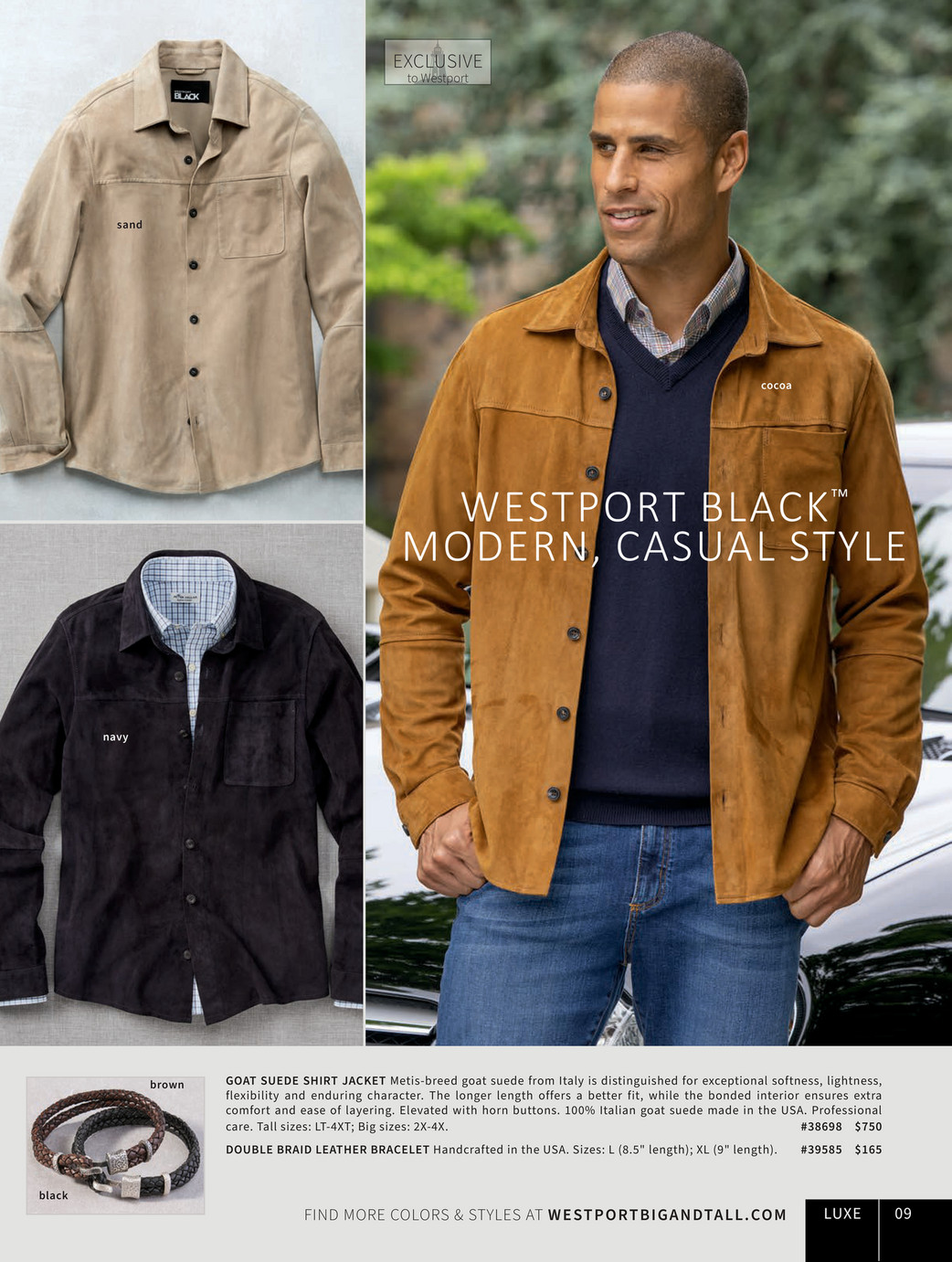 Men's Westport Black Deerskin Jacket - Brown Tan - Size 2XT